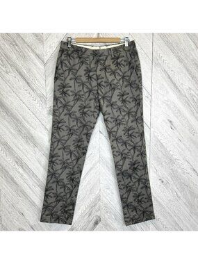 Bonobos Slim Fit Trouser Pants Gray Palm Print Linen Blend Size 31x32 Flat Front